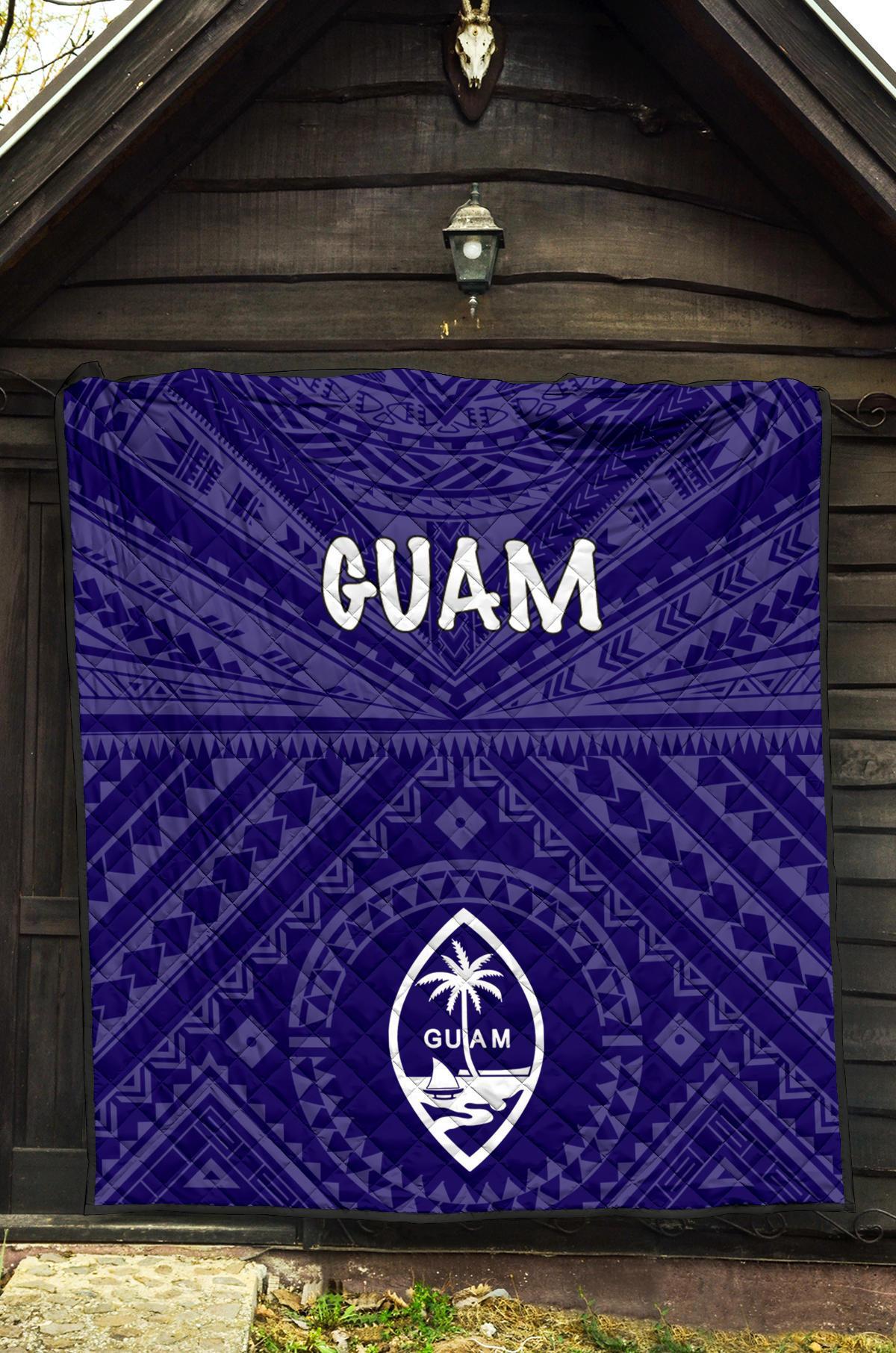 Guam Premium Quilt - Guam Seal With Polynesian Tattoo Style (Blue) - Polynesian Pride