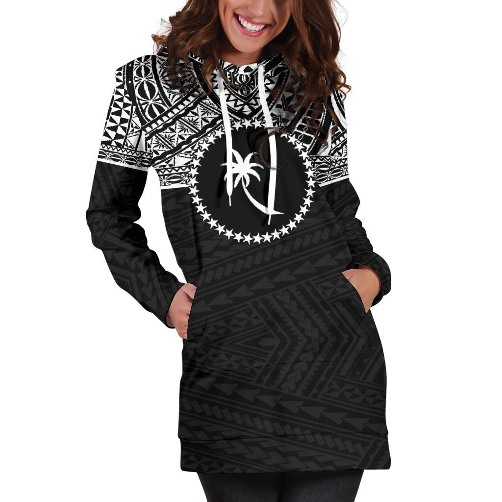 Chuuk Women's Hoodie Dress - Black White Version - Polynesian Pride