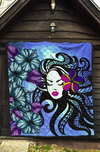 Hawaiian Hibiscus Polynesian Hula Girl Premium Quilt - Polynesian Pride