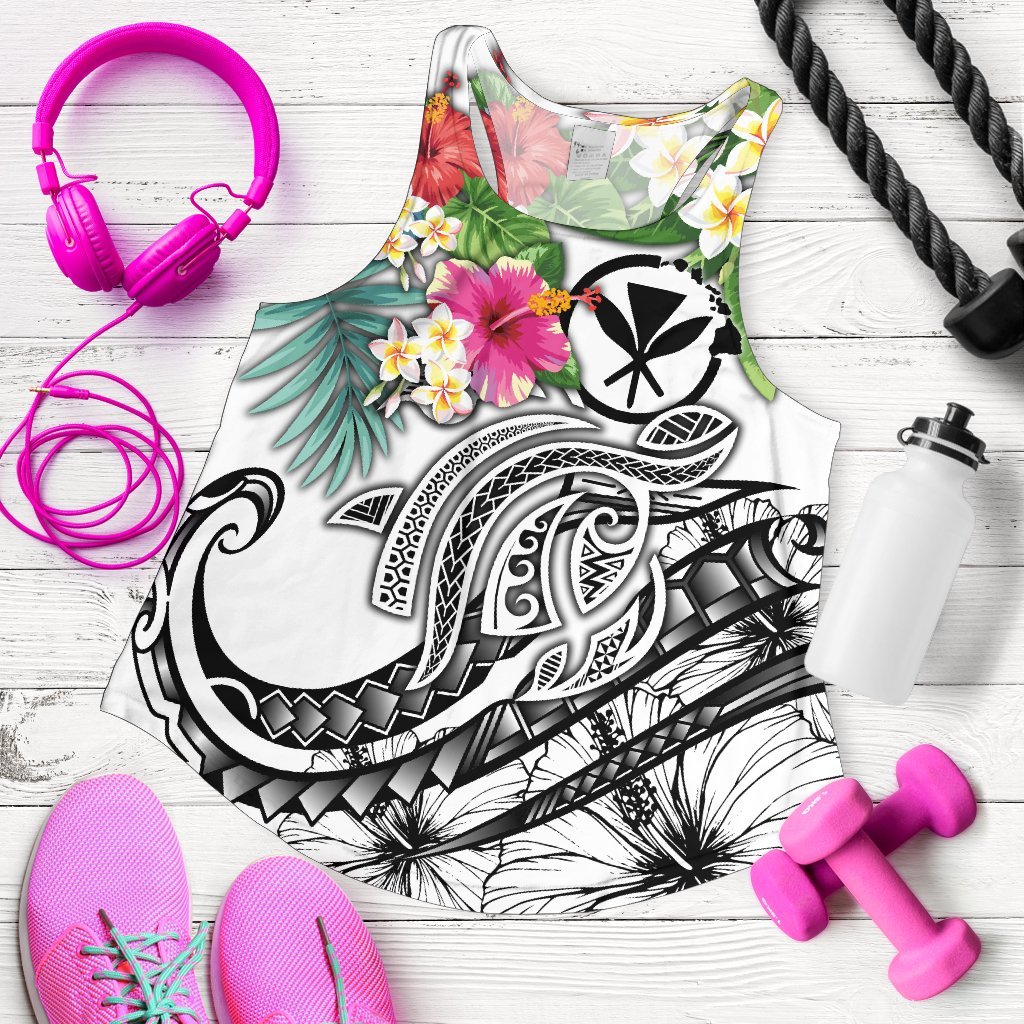 Polynesian Hawaii Kanaka Maoli Women's Racerback Tank - Summer Plumeria (White) - Polynesian Pride