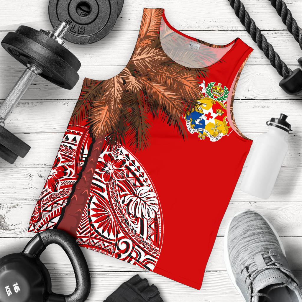 Tonga Men's Tank Top - Polynesian Palm Tree Flag Red - Polynesian Pride