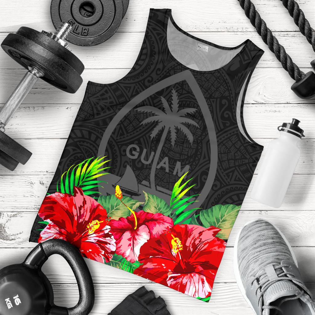 Guam Polynesian Men's Tank Top Black Hibiscus Black - Polynesian Pride