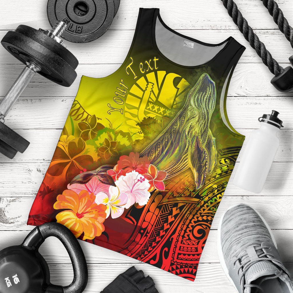 Tahiti Custom Personalised Men's Tank Top - Humpback Whale with Tropical Flowers (Yellow) Yellow - Polynesian Pride