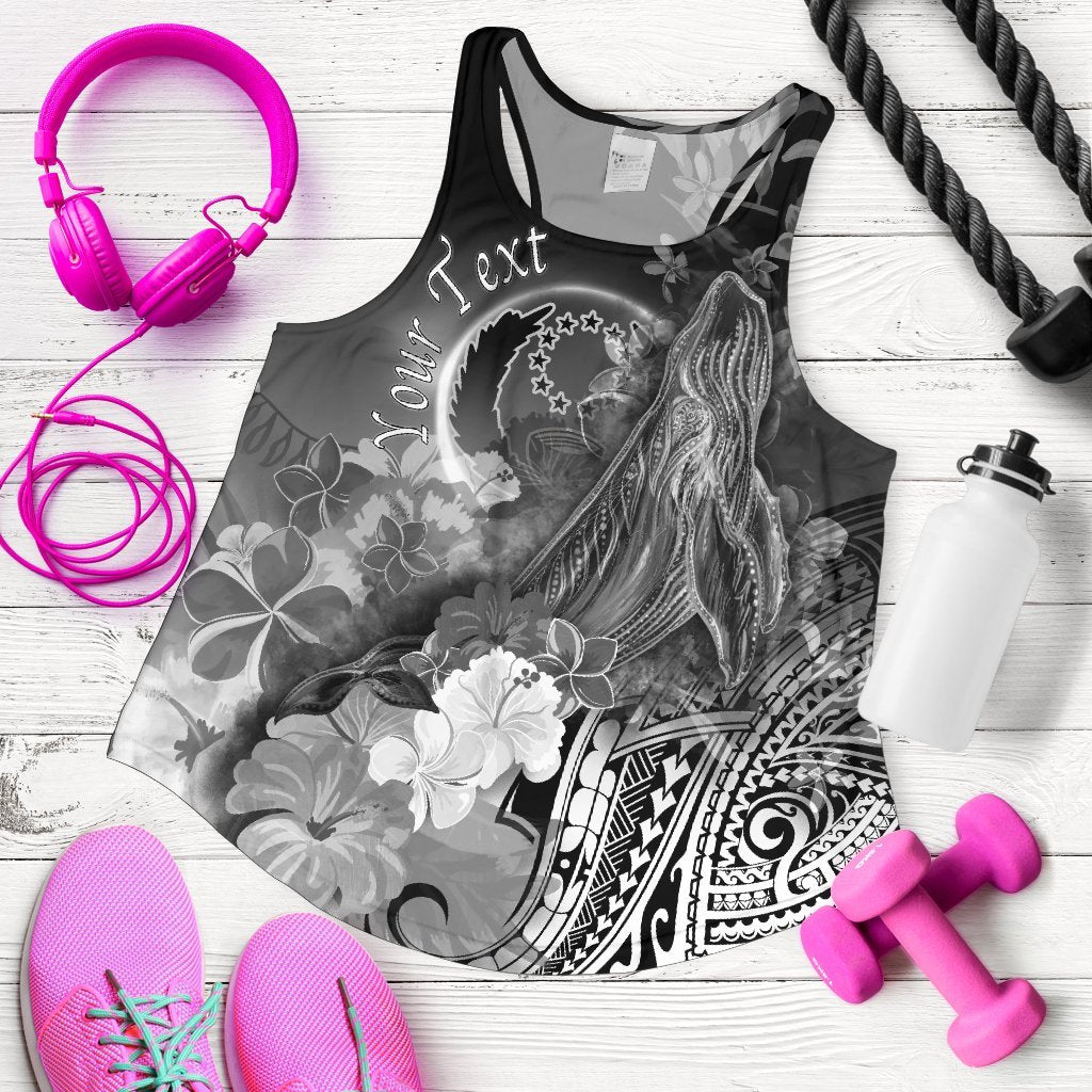 Pohnpei Custom Personalised Women's Racerbak Tank - Humpback Whale with Tropical Flowers (White) - Polynesian Pride