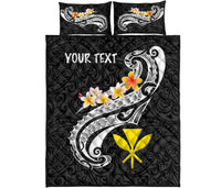 Hawaii Custom Personalised Quilt Bed Set - Kanaka Maoli Polynesian Patterns Plumeria (Black) - Polynesian Pride