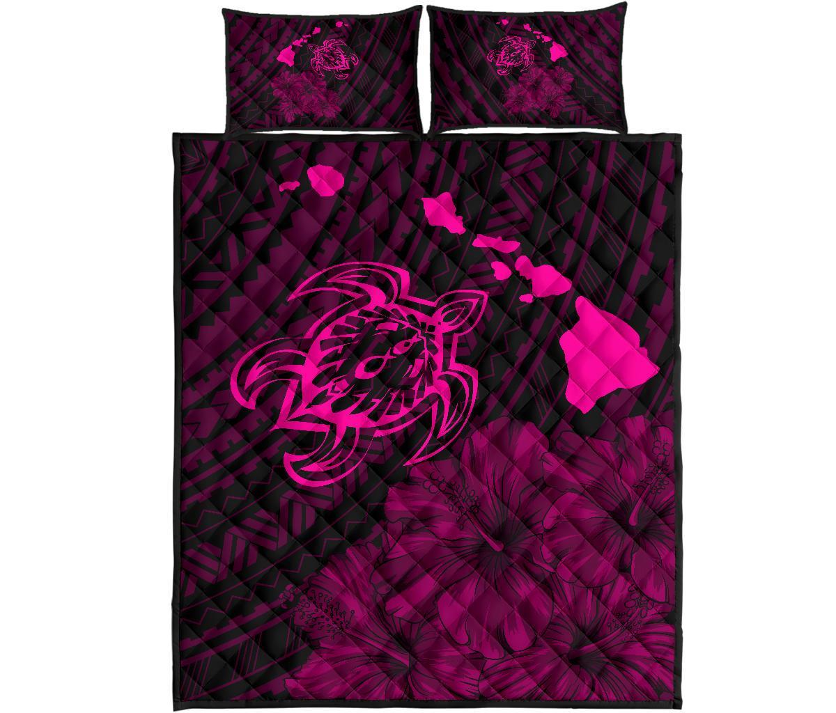 Hawaii Sea Turtle Is Swimming Toward Quilt Bed Set Pink Art - Polynesian Pride