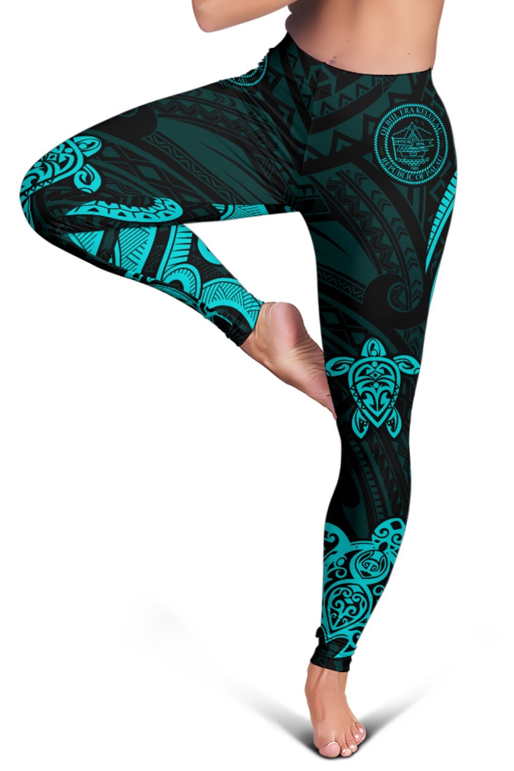 Palau Women's Leggings - Turquoise Tentacle Turtle - Polynesian Pride