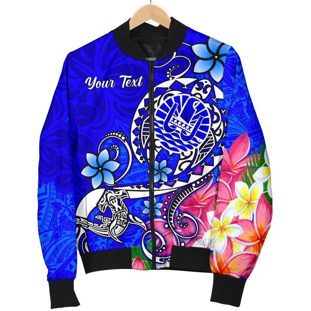 Tahiti Custom Personalised Men's Bomber Jacket - Turtle Plumeria (Blue) - Polynesian Pride