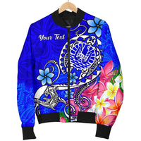 Tahiti Custom Personalised Men's Bomber Jacket - Turtle Plumeria (Blue) - Polynesian Pride