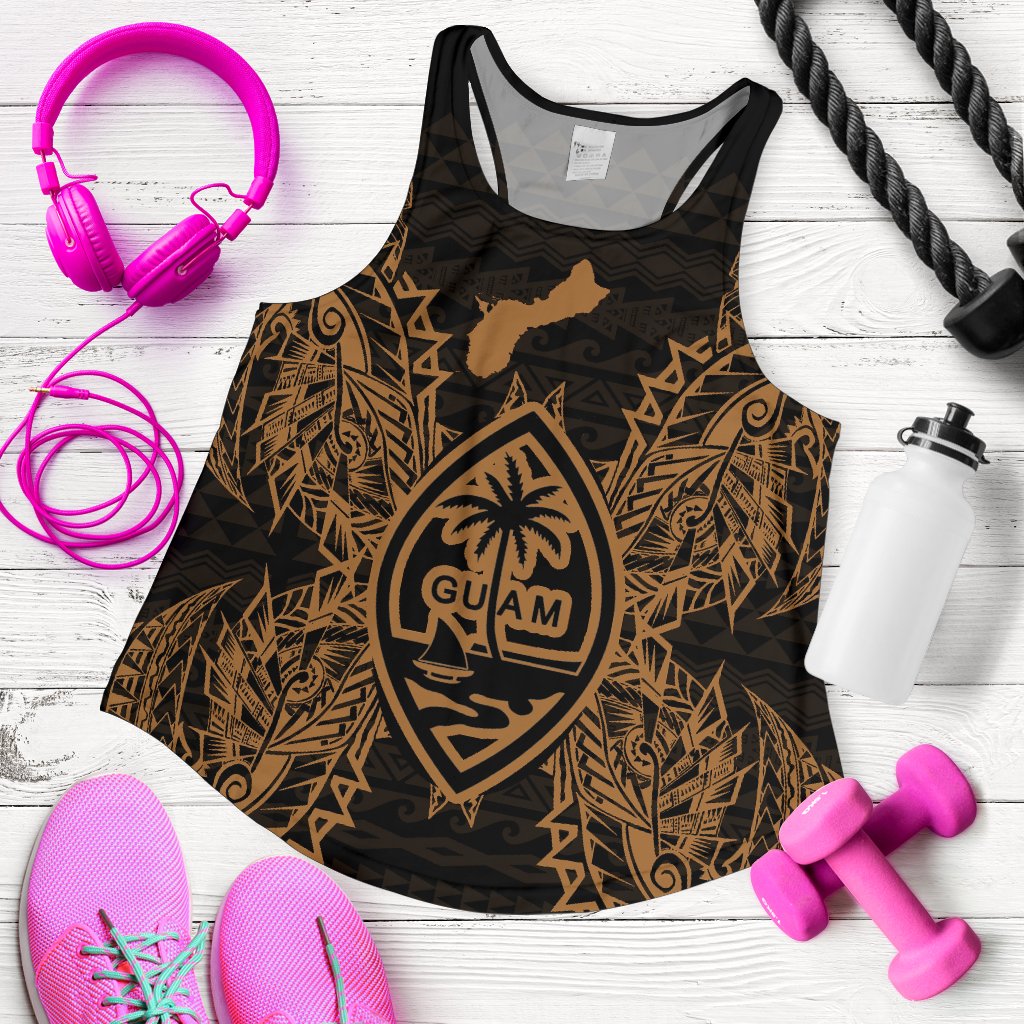 Guam Polynesian Women Tank Top Map Gold - Polynesian Pride