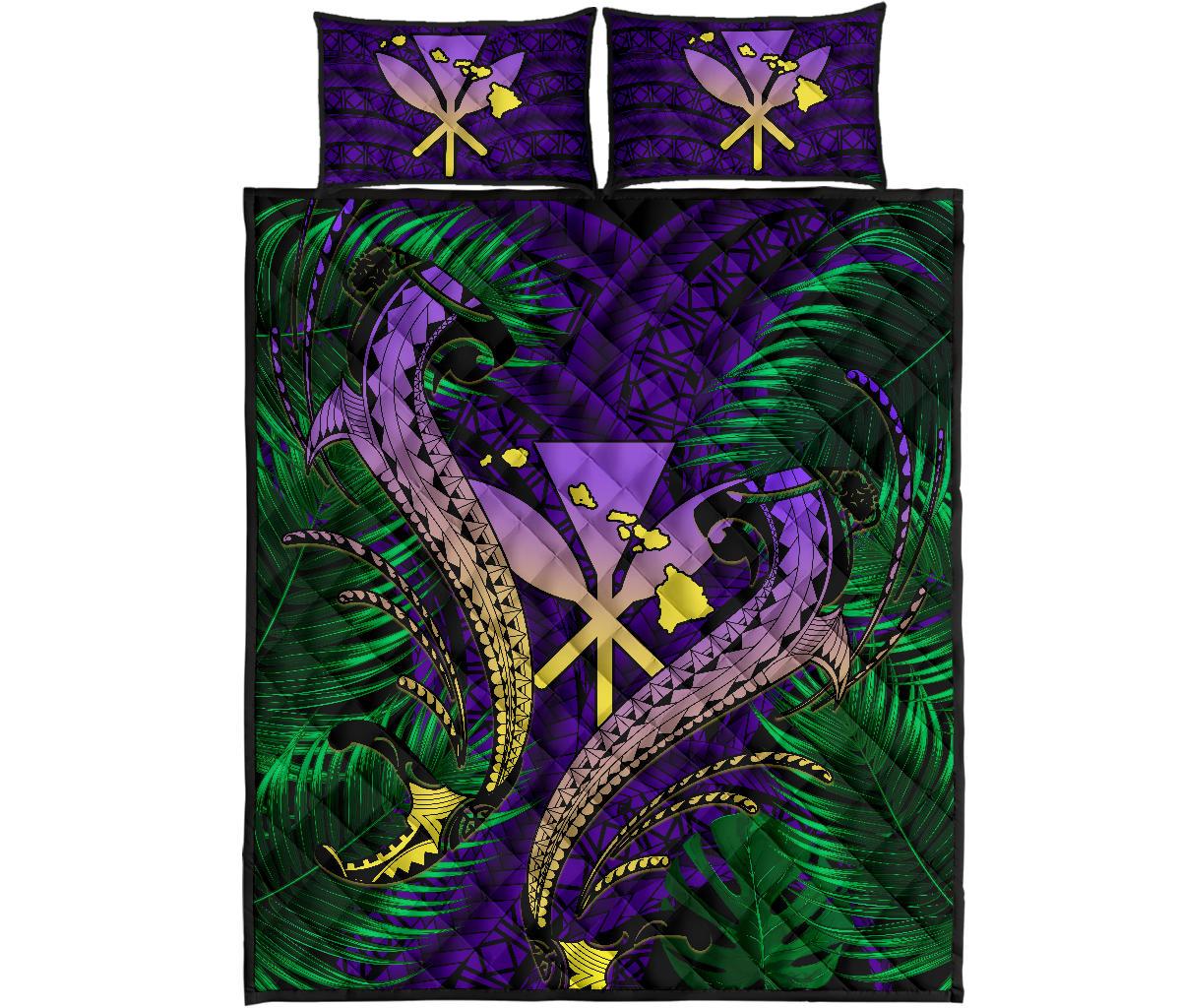 Hawaii Shark Polynesian Tropical Quilt Bed Set - Purple Art - Polynesian Pride