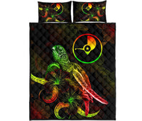 Yap Polynesian Quilt Bed Set - Turtle With Blooming Hibiscus Reggae - Polynesian Pride