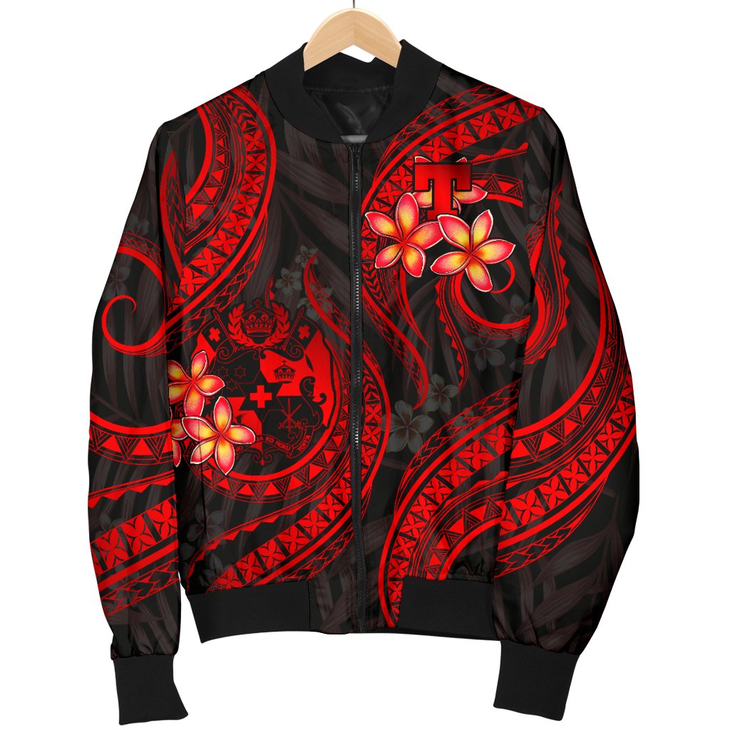 Tonga Polynesian Men Bomber Jacket - Red Plumeria RED - Polynesian Pride