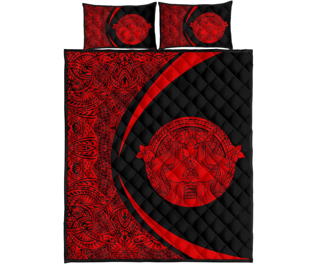 Hawaii Polynesian Pele Mauna Kea Quilt Bed Set Circle Style Red Red - Polynesian Pride