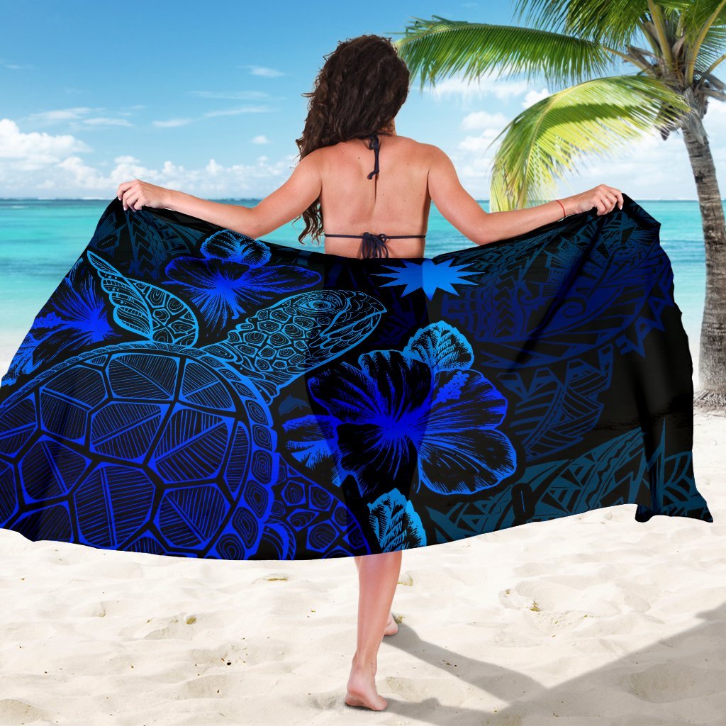 Nauru Sarong - Turtle Hibiscus Pattern Blue - Polynesian Pride