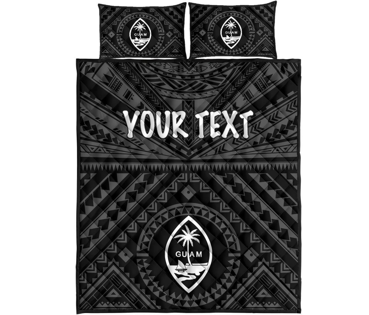 Guam Personalised Quilt Bed Set - Guam Seal With Polynesian Tattoo Style (Black) - Polynesian Pride