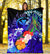 Polynesian Hawaii Custom Personalised Premium Blanket - Kanaka Maoli Humpback Whale with Tropical Flowers (Blue) - Polynesian Pride