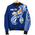 Guam Personalised Men's Bomber Jacket - Guam Seal Polynesian Patterns Plumeria (Blue) - Polynesian Pride