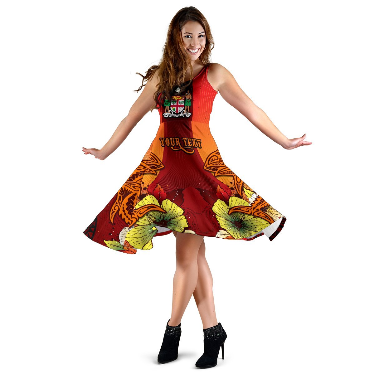 Fiji Custom Personalised Women's Dress - Tribal Tuna Fish Women Orange - Polynesian Pride