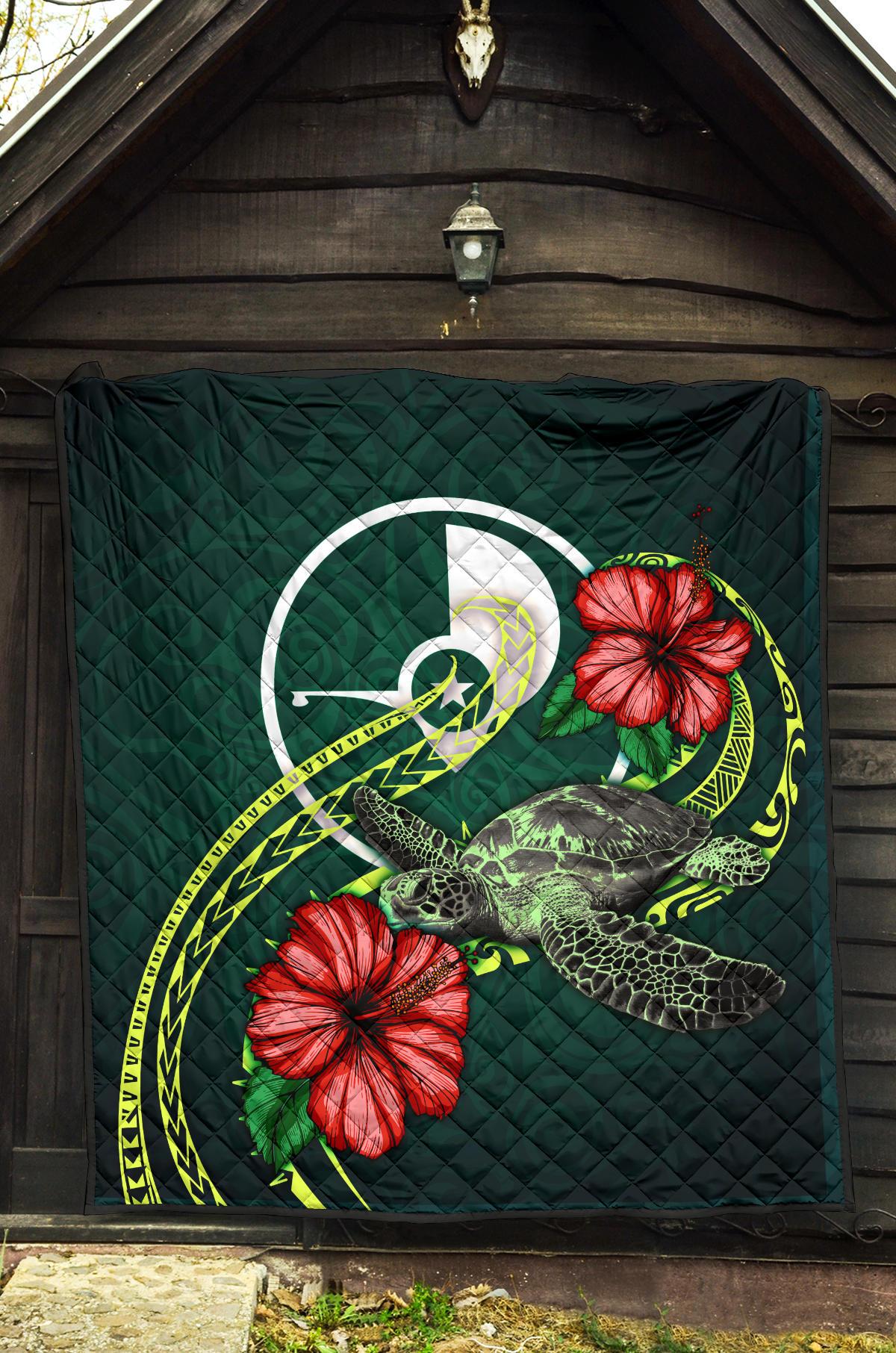 Yap Polynesian Premium Quilt - Green Turtle Hibiscus - Polynesian Pride