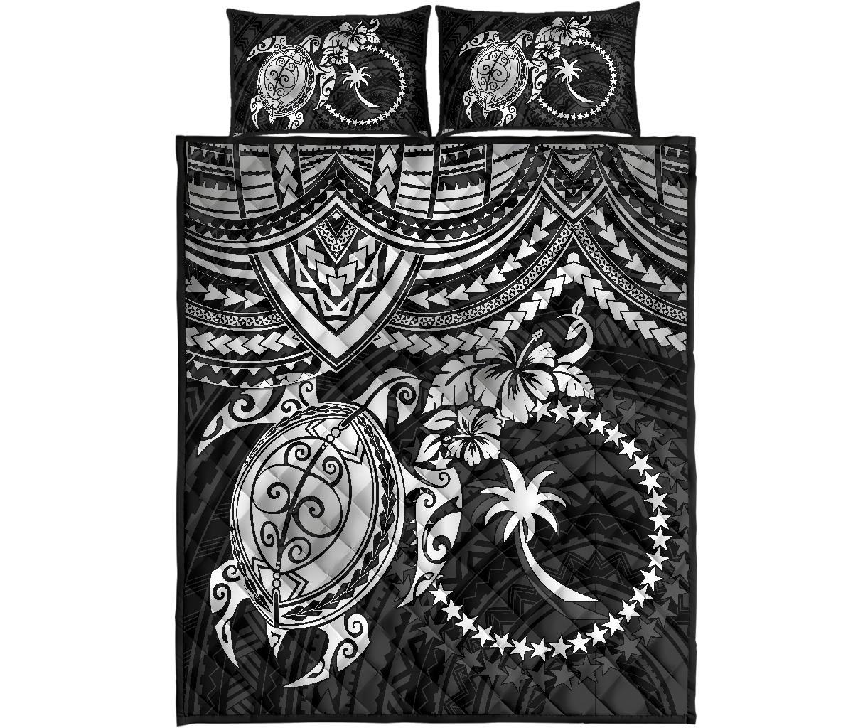 Chuuk Polynesian Quilt Bed Set - Chuuk Flag & White Turtle Black Version - Polynesian Pride