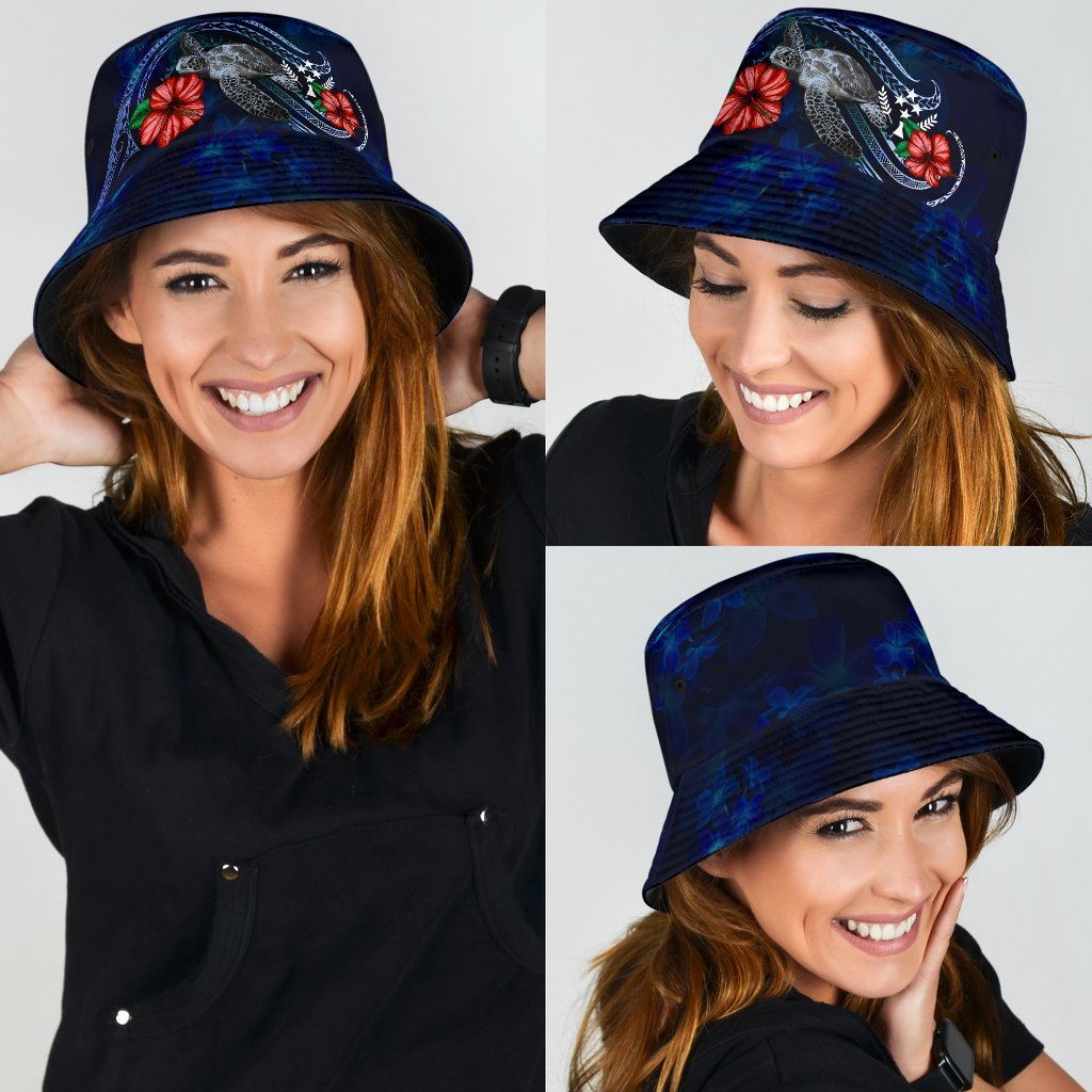 Kosrae Polynesian Bucket Hat - Blue Turtle Hibiscus Unisex Universal Fit Blue - Polynesian Pride