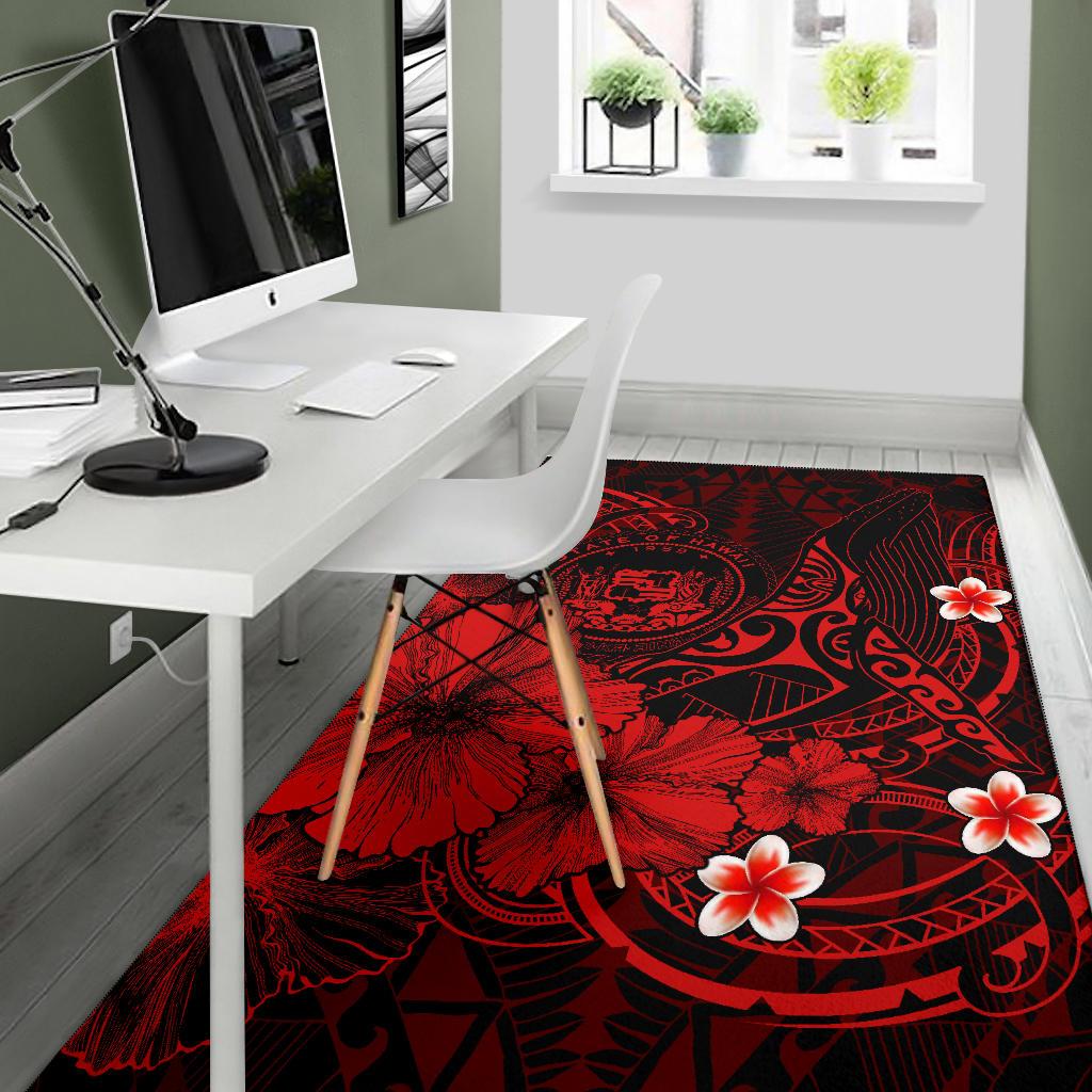 Polynesian Hawaii Area Rug - Humpback Whale with Hibiscus (Red) - Polynesian Pride
