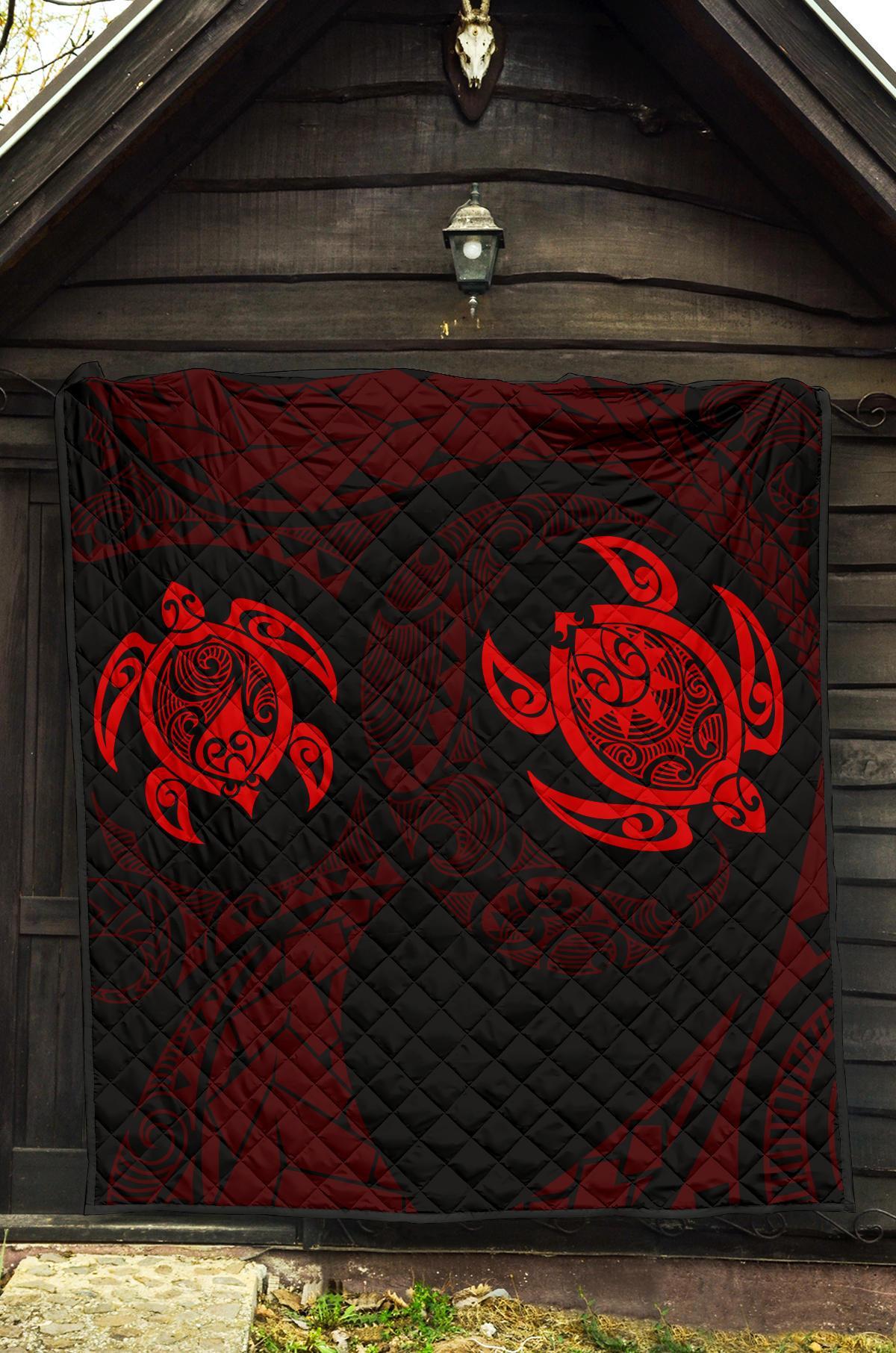 Hawaii Polynesian Turtle Premium Quilt Red - Polynesian Pride