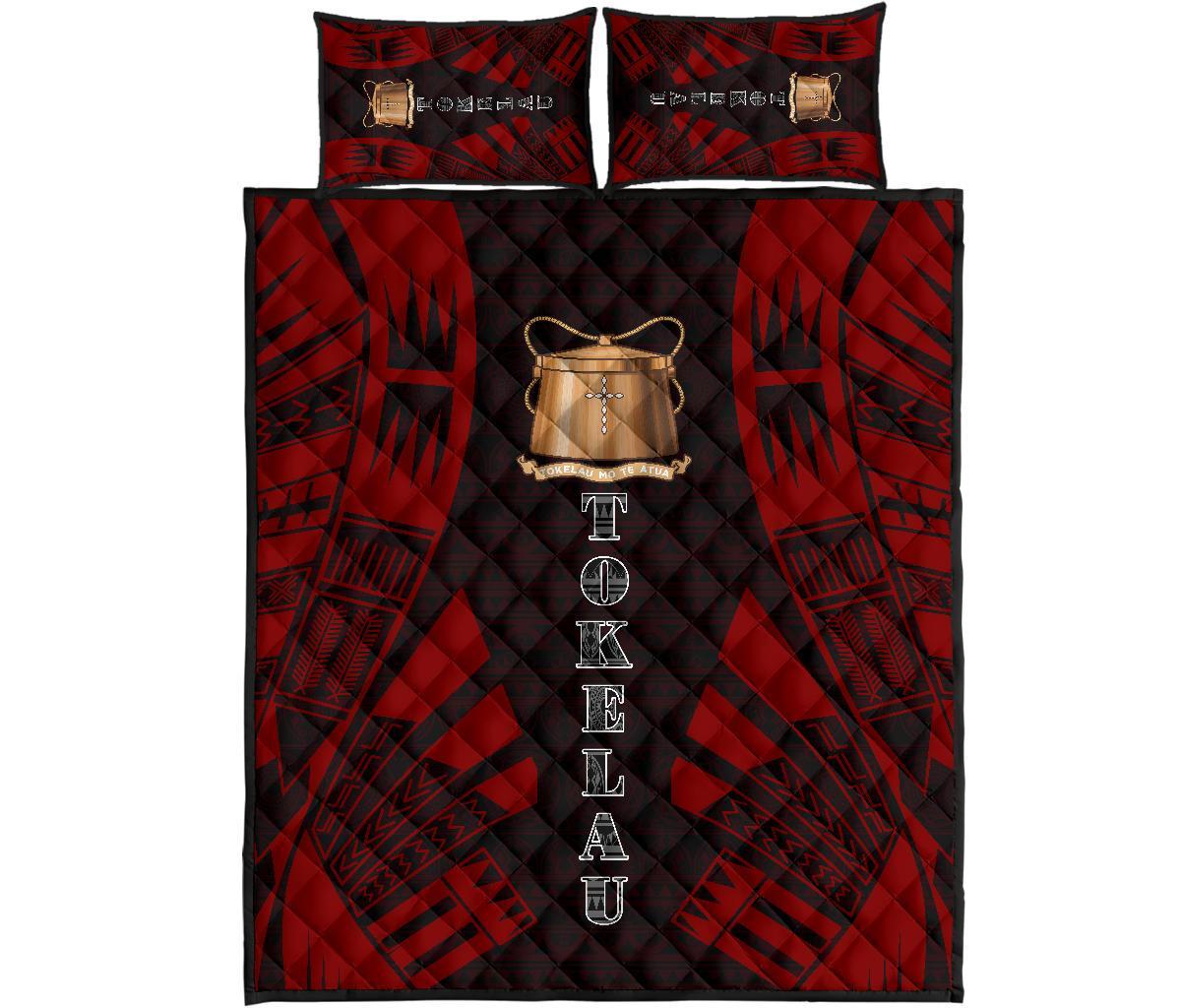 Tokelau Quilt Bed Set - Tokelau Coat Of Arms Red Tattoo Style Art - Polynesian Pride