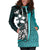 Pohnpei Micronesian Women's Hoodie Dress Turquoise - Turtle With Hook - Polynesian Pride