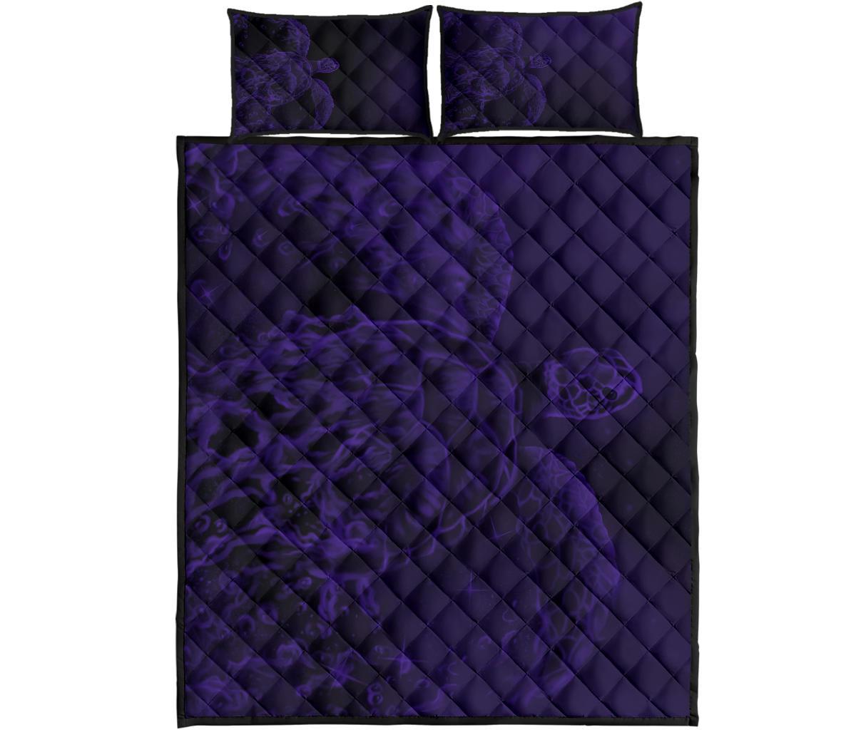 Hawaii Sea Turtle Water Color Travel Galaxy Quilt Bed Set - AH - Purple Art - Polynesian Pride