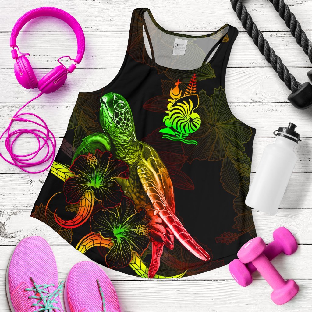 New Caledonia Polynesian Women Tank Top - Turtle With Blooming Hibiscus Reggae Reggae - Polynesian Pride