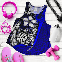 Pohnpei Micronesia Women's Racerback Tank Blue - Turtle With Hook - Polynesian Pride