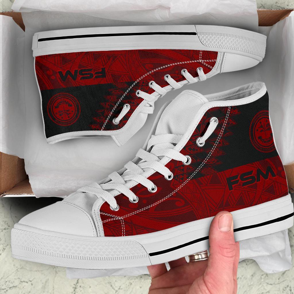 Federated States of Micronesia High Top Shoes - Red Color Symmetry Style Unisex Black - Polynesian Pride