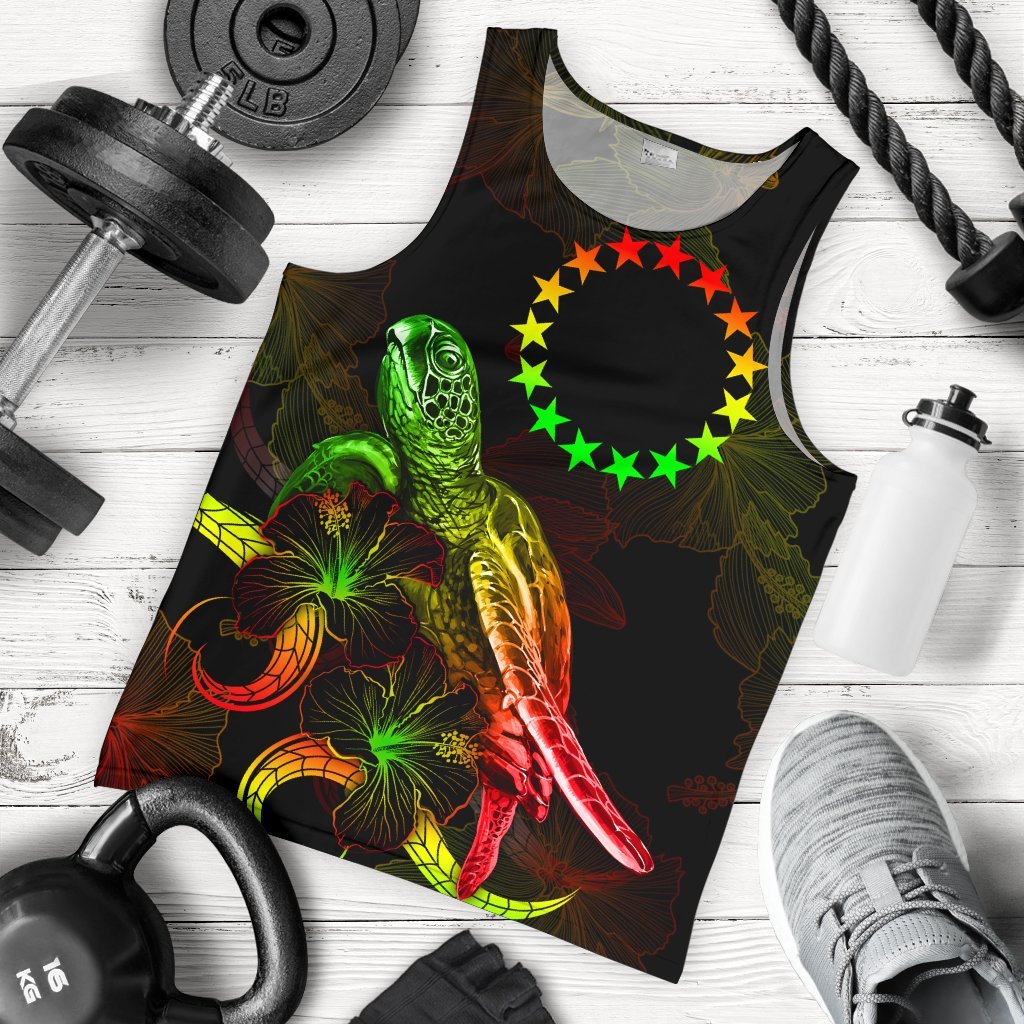 Cook Islands Polynesian Men Tank Top - Turtle With Blooming Hibiscus Reggae Reggae - Polynesian Pride