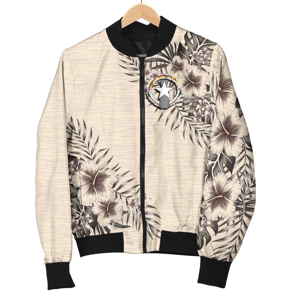 Northern Mariana Islands Men's Bomber Jacket - The Beige Hibiscus - Polynesian Pride