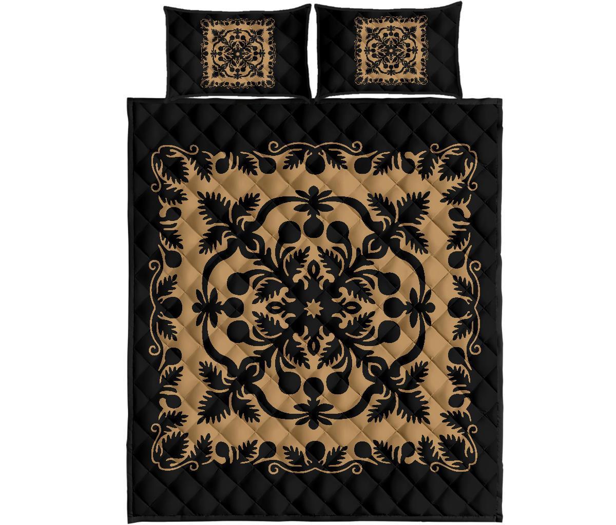 Hawaii Quilt Bed Set Royal - Black And Gold Black - Polynesian Pride