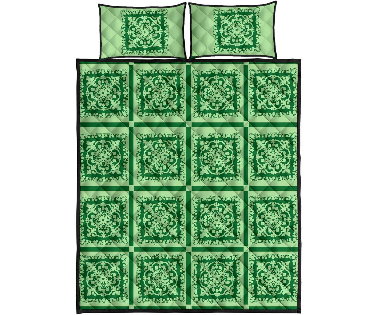 Hawaii Royal Quilt Bed Set - Hill Ver 8 Green - Polynesian Pride