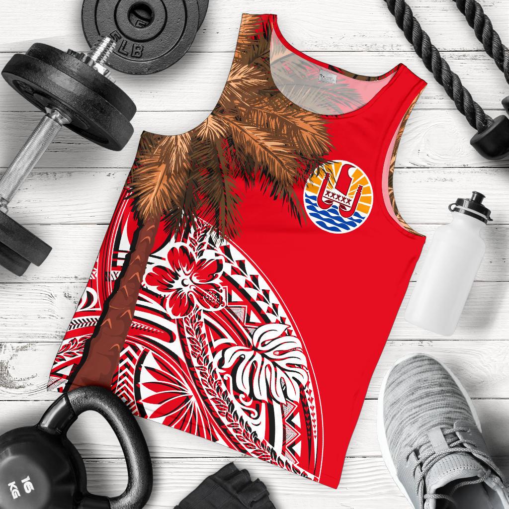 French Polynesia Men's Tank Top - Palm Tree Polynesian Pattern Red - Polynesian Pride