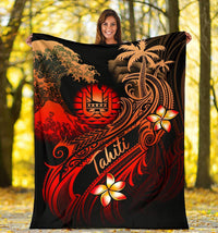 Tahiti Polynesian Premium Blanket - Plumeria Flowers And Waves - Polynesian Pride