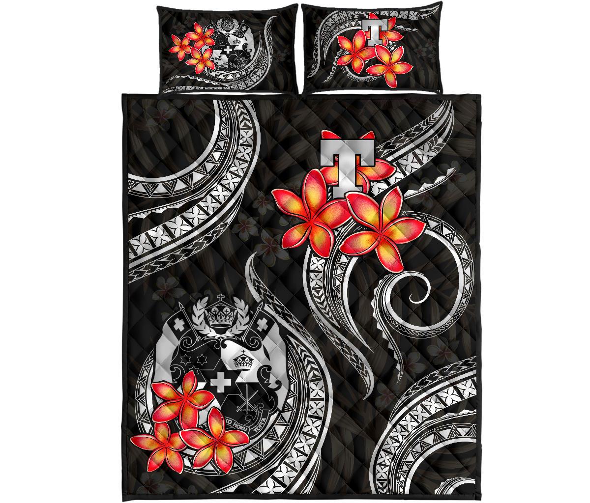 Tonga Polynesian Quilt Bed Set - White Plumeria - Polynesian Pride