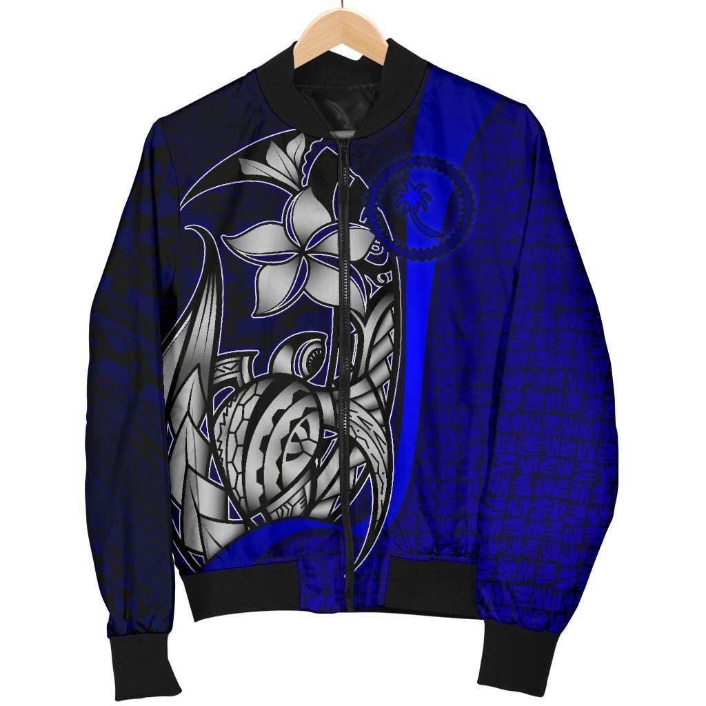Chuuk Micronesian Men's Bomber Jackets Blue - Turtle With Hook - Polynesian Pride