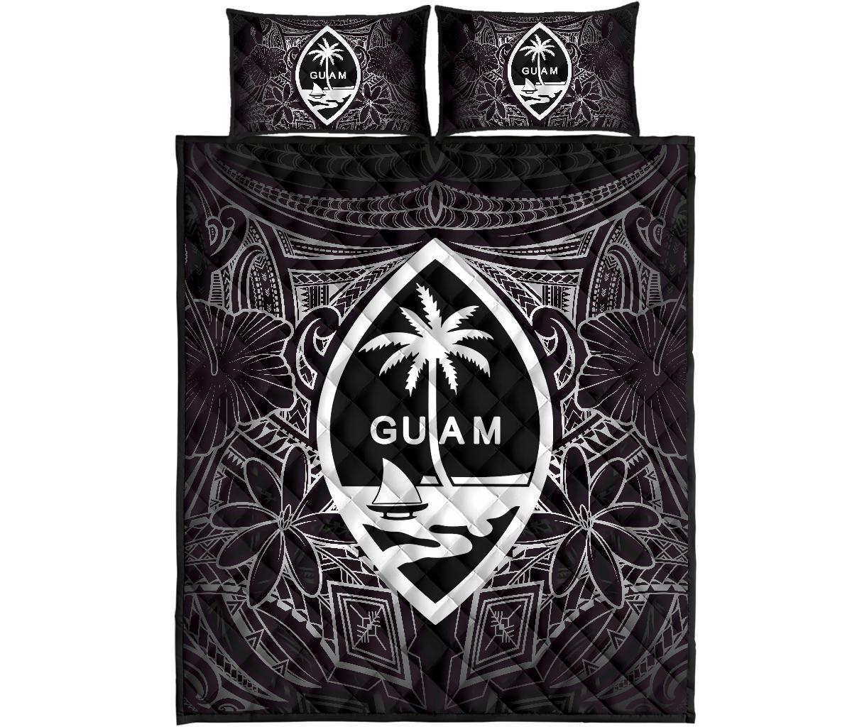 Guam Polynesian Quilt Bed Set - White Hibiscus Coat Of Arms - Polynesian Pride