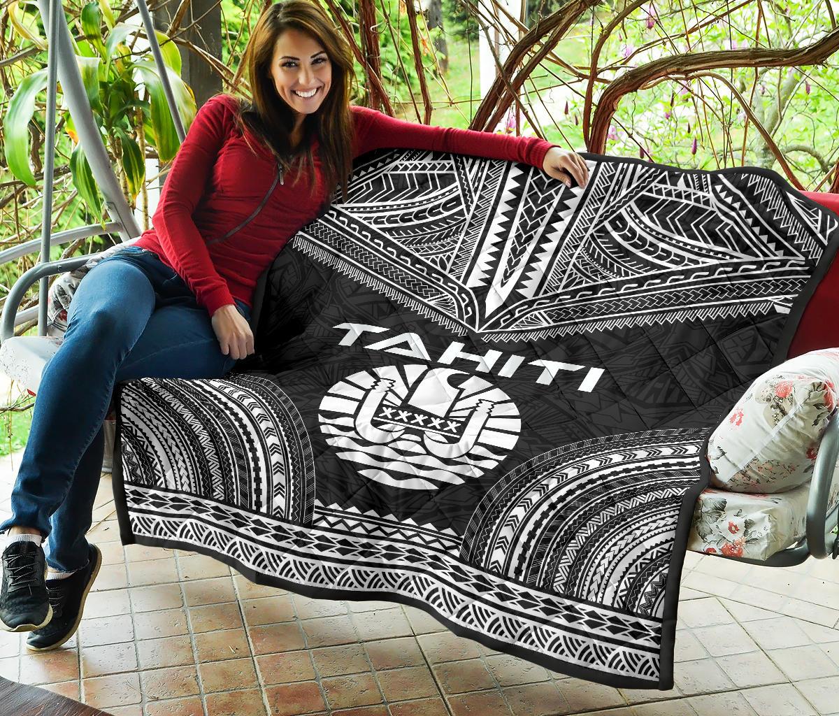 Tahiti Premium Quilt - Tahiti Flag Polynesian Chief Black Version - Polynesian Pride