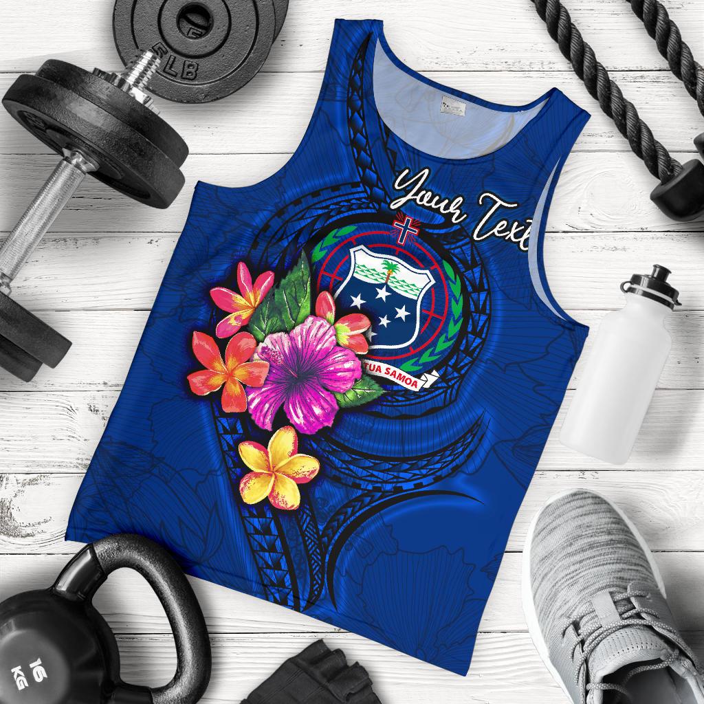 Samoa Polynesian Custom Personalised Men's Tank Top - Floral With Seal Blue Blue - Polynesian Pride