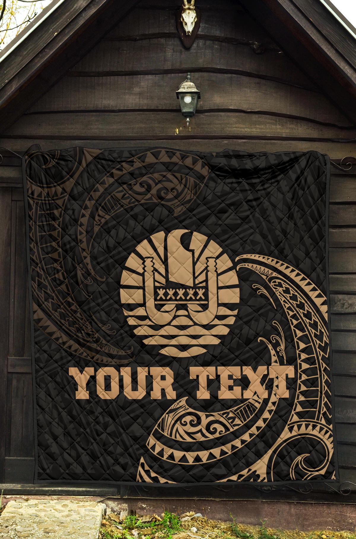 Tahiti Polynesian Custom Personalised Premium Quilt - Gold Tribal Wave - Polynesian Pride