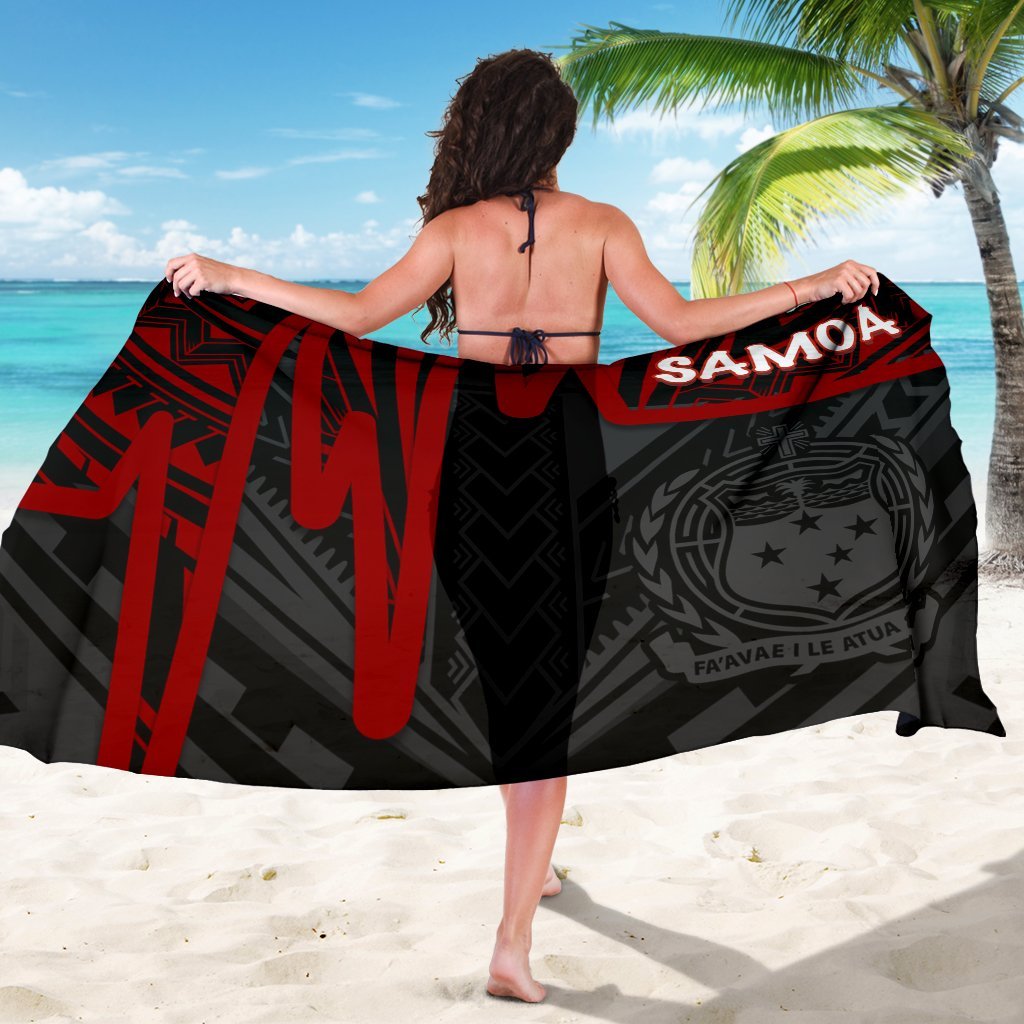 Samoa Sarong - Samoa Coat Of Arms With Polynesian Pattern In Heartbeat Style (Red) - Polynesian Pride