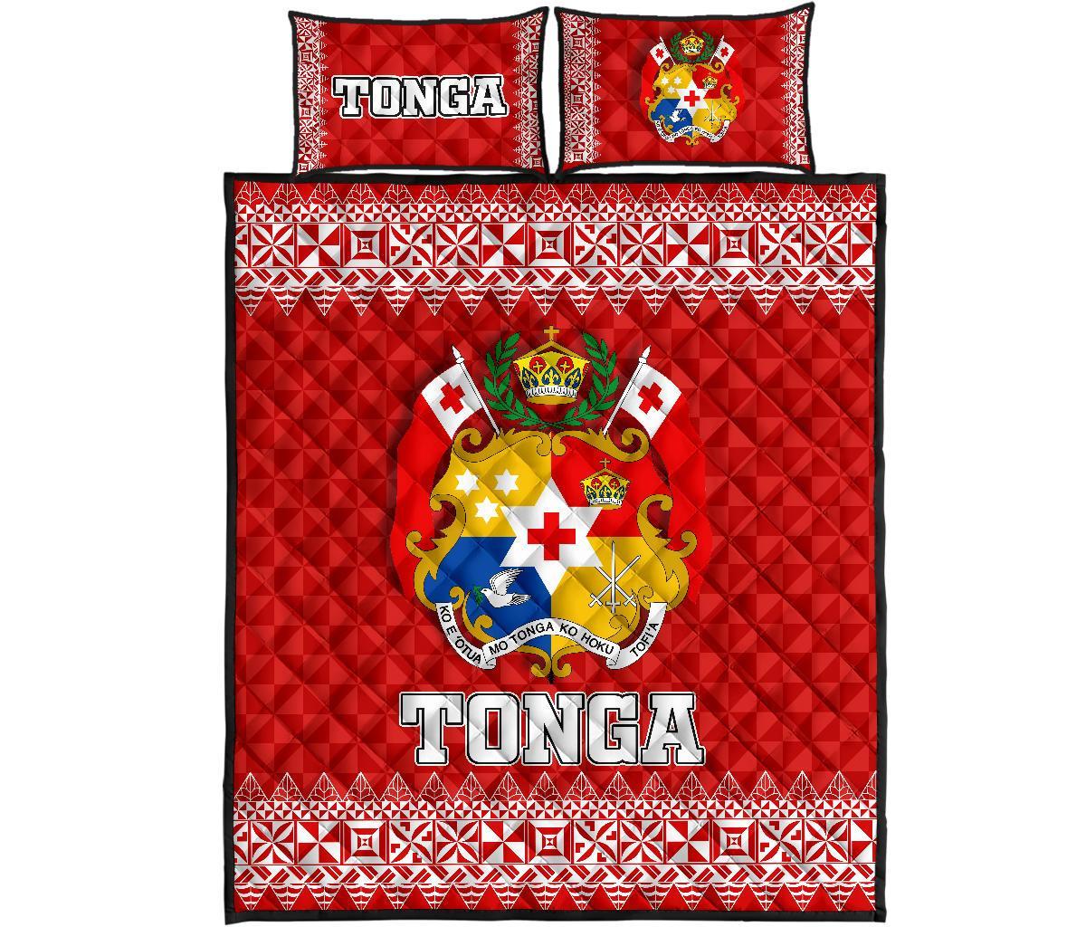 Tonga Quilt Bed Set - Tonga Coat Of Arms Red Version Red - Polynesian Pride