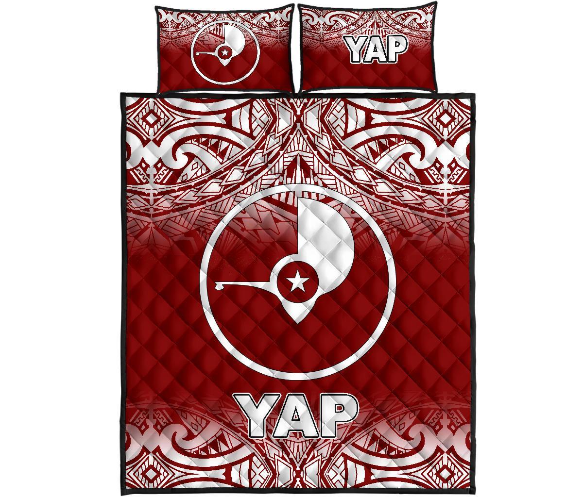 Yap Quilt Bed Set - Yap Flag Red Fog Style Red - Polynesian Pride