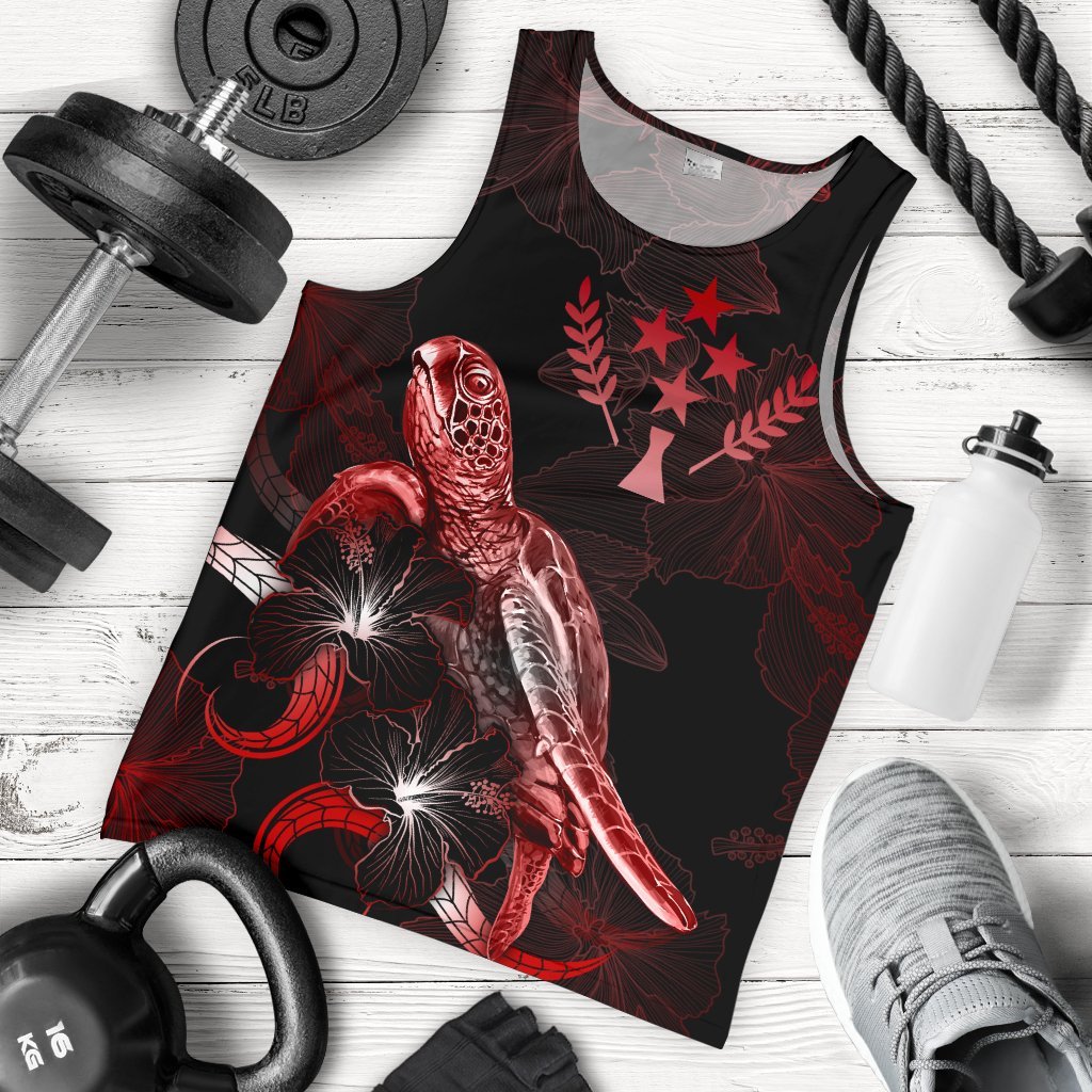 Kosrae Men Tank Top - Turtle With Blooming Hibiscus Red Red - Polynesian Pride